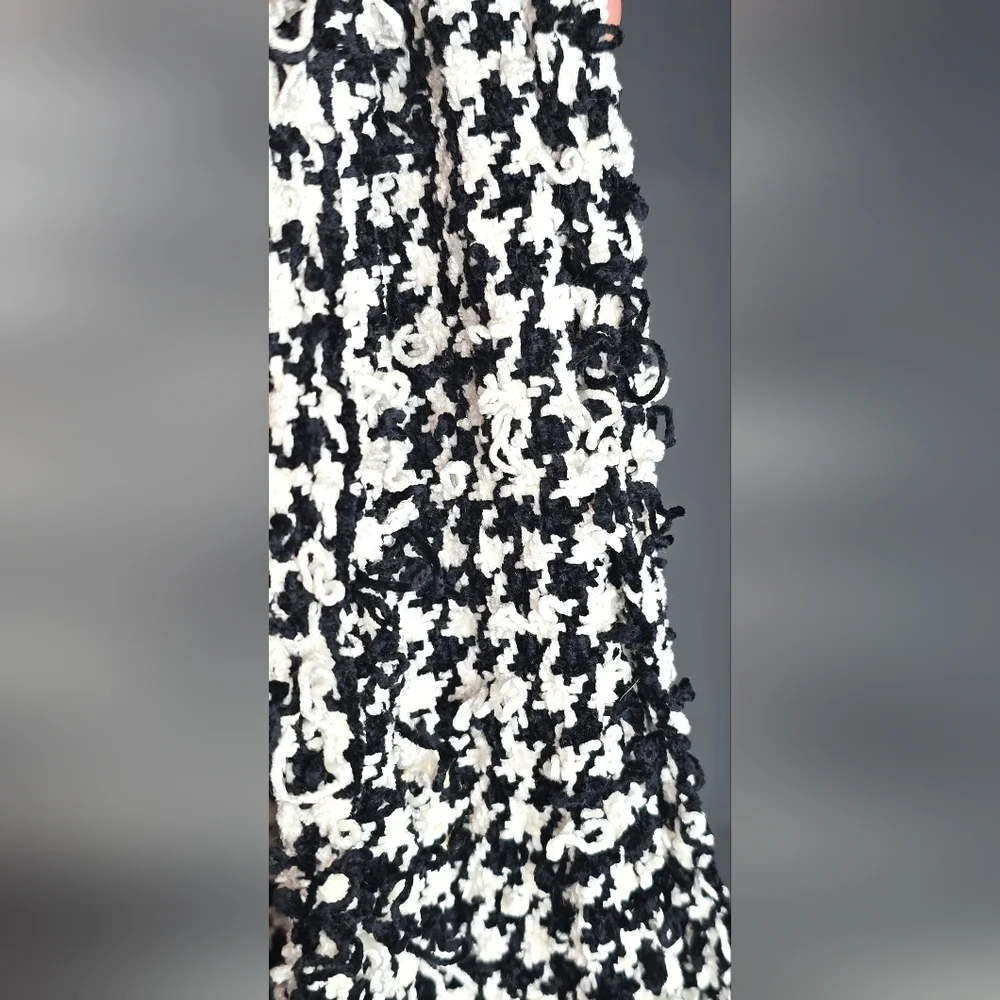 Charter Club Black White Houndstooth Fringe Scarf Wrap One Size Black and White